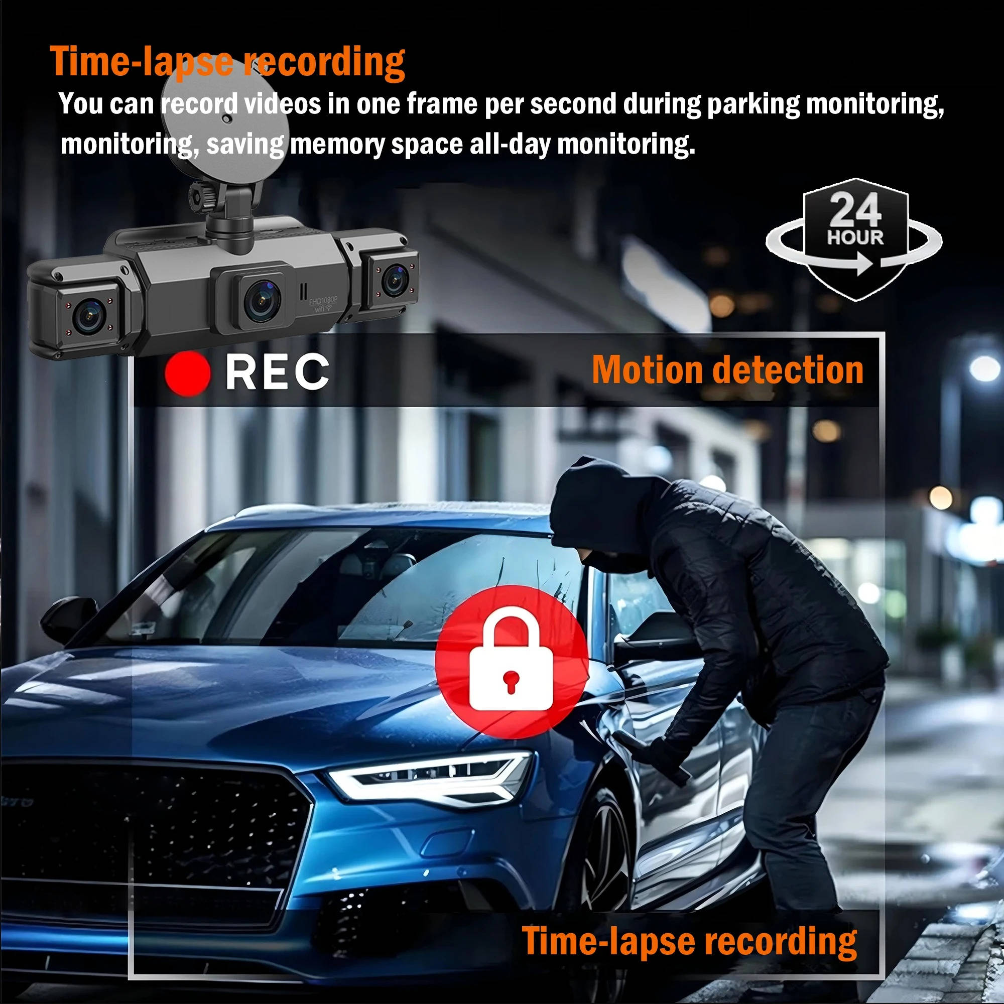 Dash Cam Wireless per Auto Anteriore e Posteriore con Visione Notturna