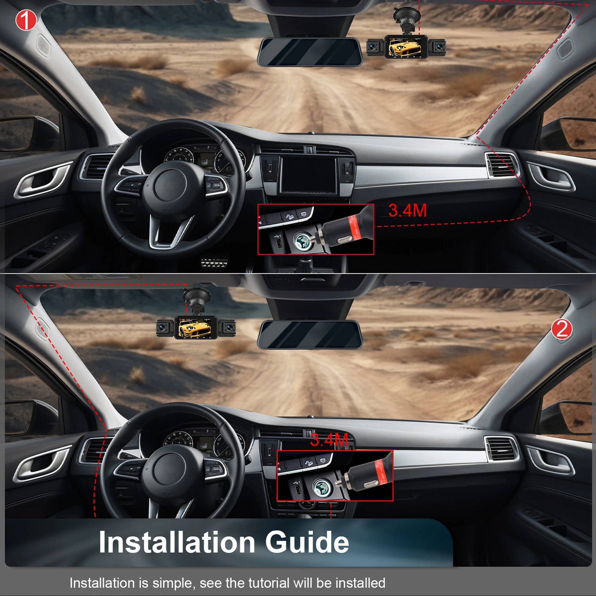 Dash Cam Wireless per Auto Anteriore e Posteriore con Visione Notturna