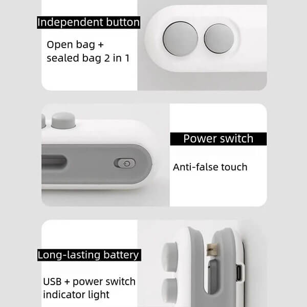 SealEase Mini 2-in-1 Sigillatore e Cutter con Ricarica USB-C