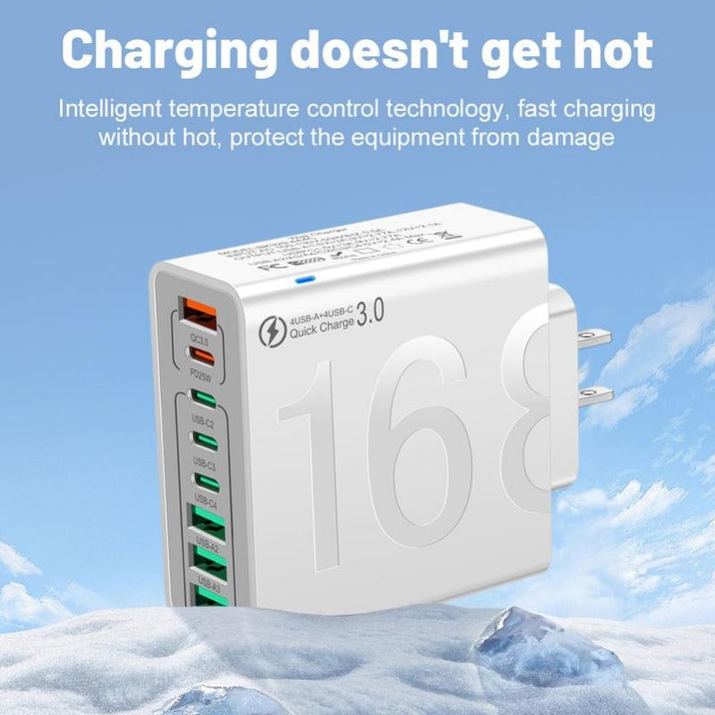 Caricabatterie Veloce USB GaN da 168W Hub di Alimentazione a 8 Porte per USB-C&A
