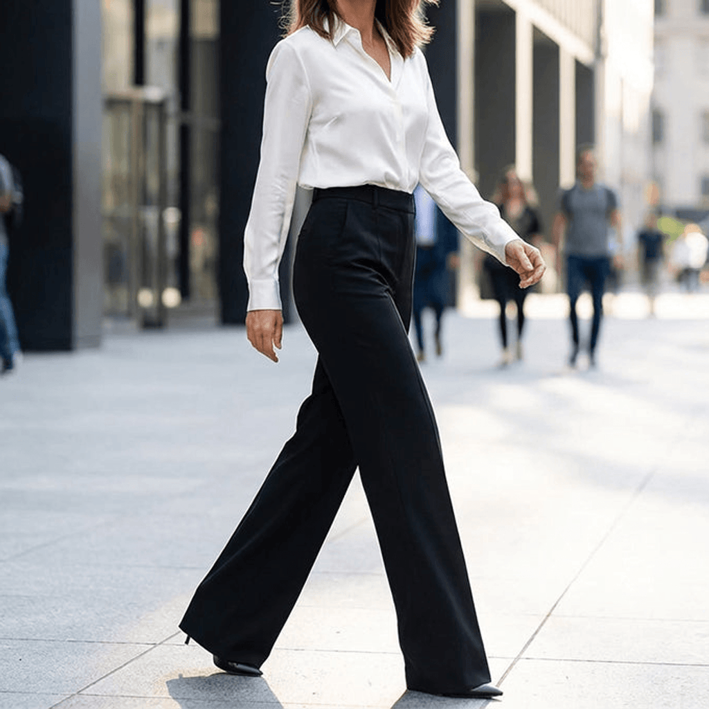 Elara – Pantaloni da completo a gamba larga con vita alta per donna