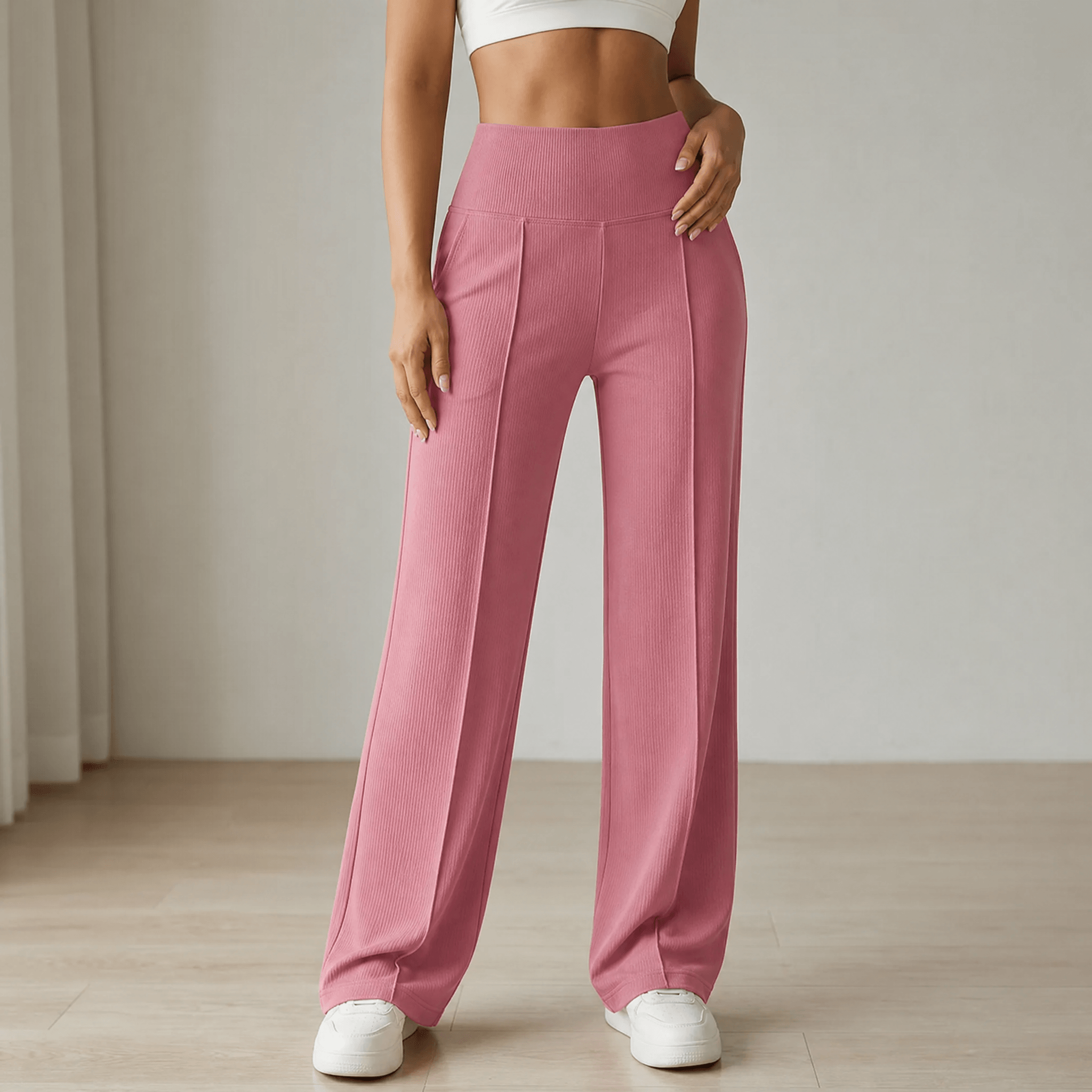 Elyra – Pantaloni Yoga Donna a Gamba Larga con Vita Incrociata