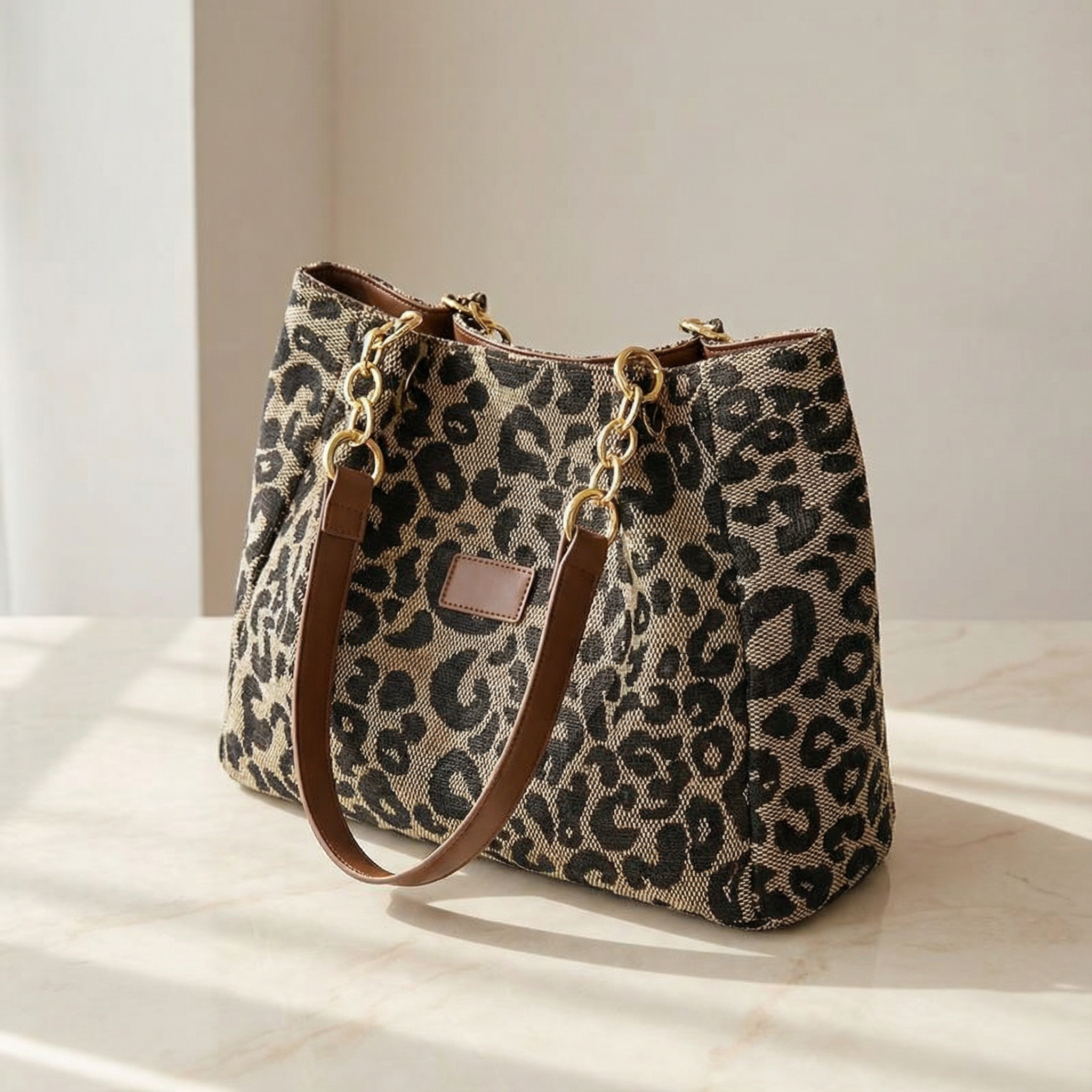 Lynxe - Borsa a spalla con stampa leopardata e dettagli in catena