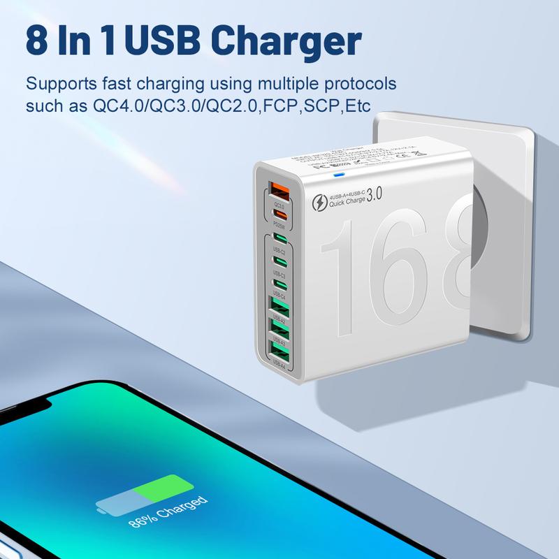 Caricabatterie Veloce USB GaN da 168W Hub di Alimentazione a 8 Porte per USB-C&A