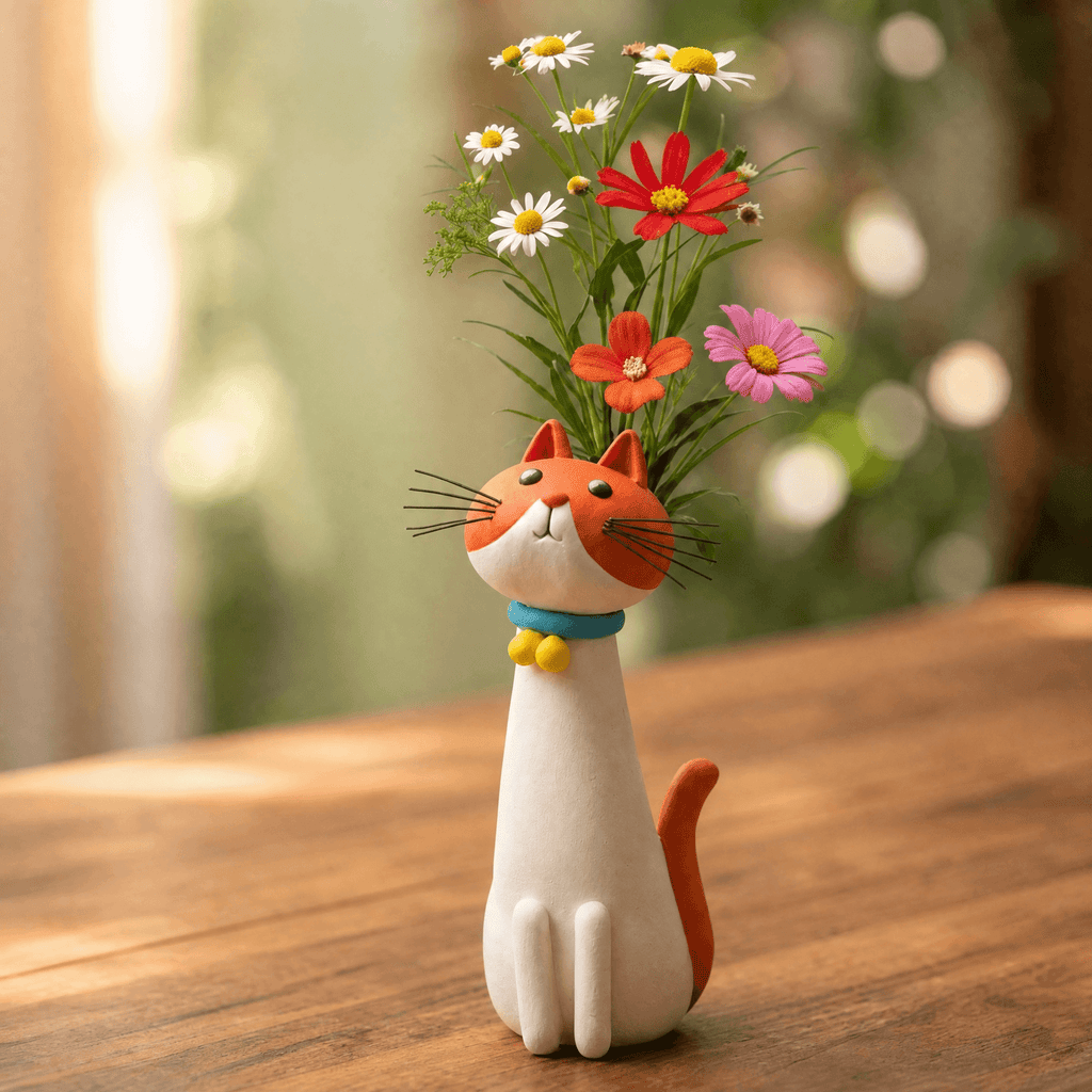 Felina – Vaso da Fiore in Ceramica Fatta a Mano a Forma di Gatto