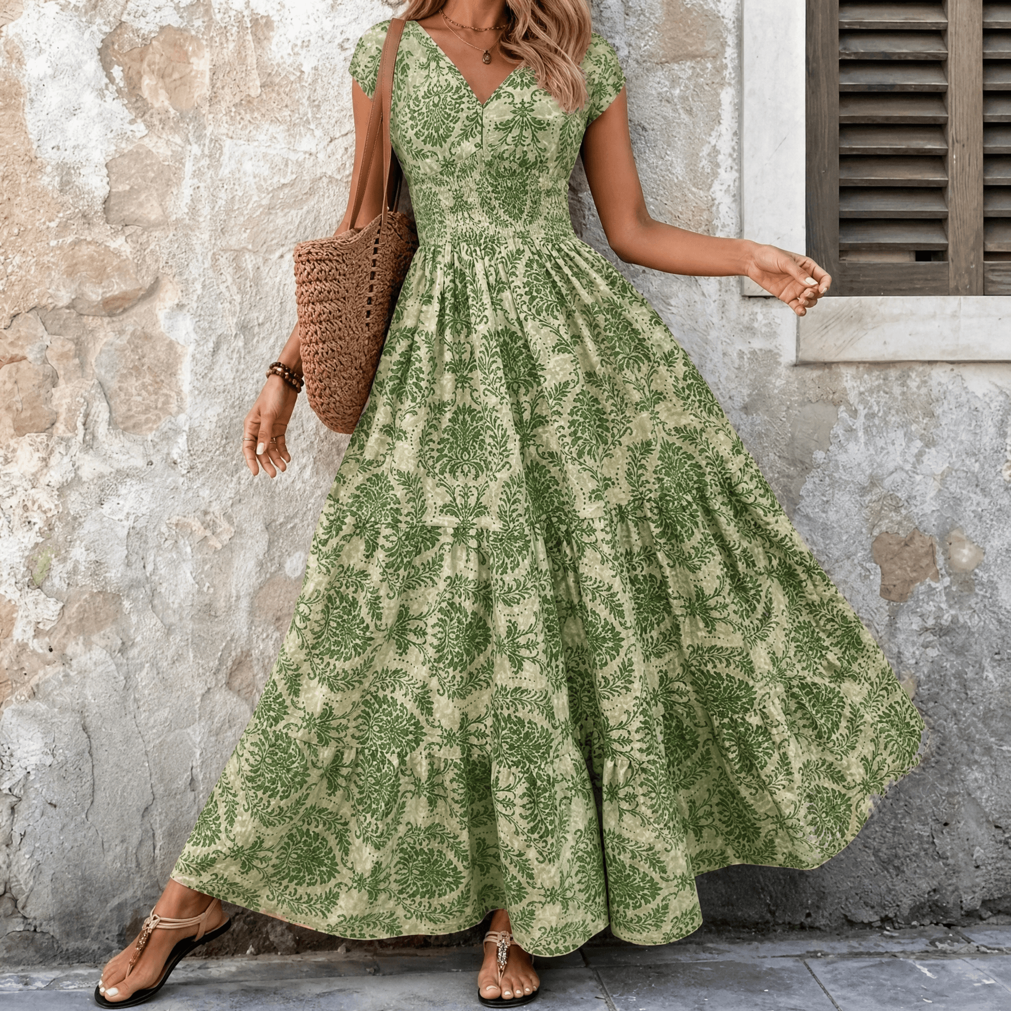 Florenza – Vestito Maxi Floreale da Donna con Arricciature