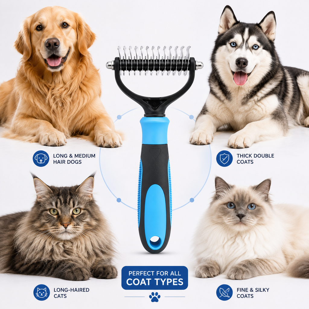 GROOMMASTER PRO – Spazzola per la rimozione del pelo a doppio lato per cani e gatti