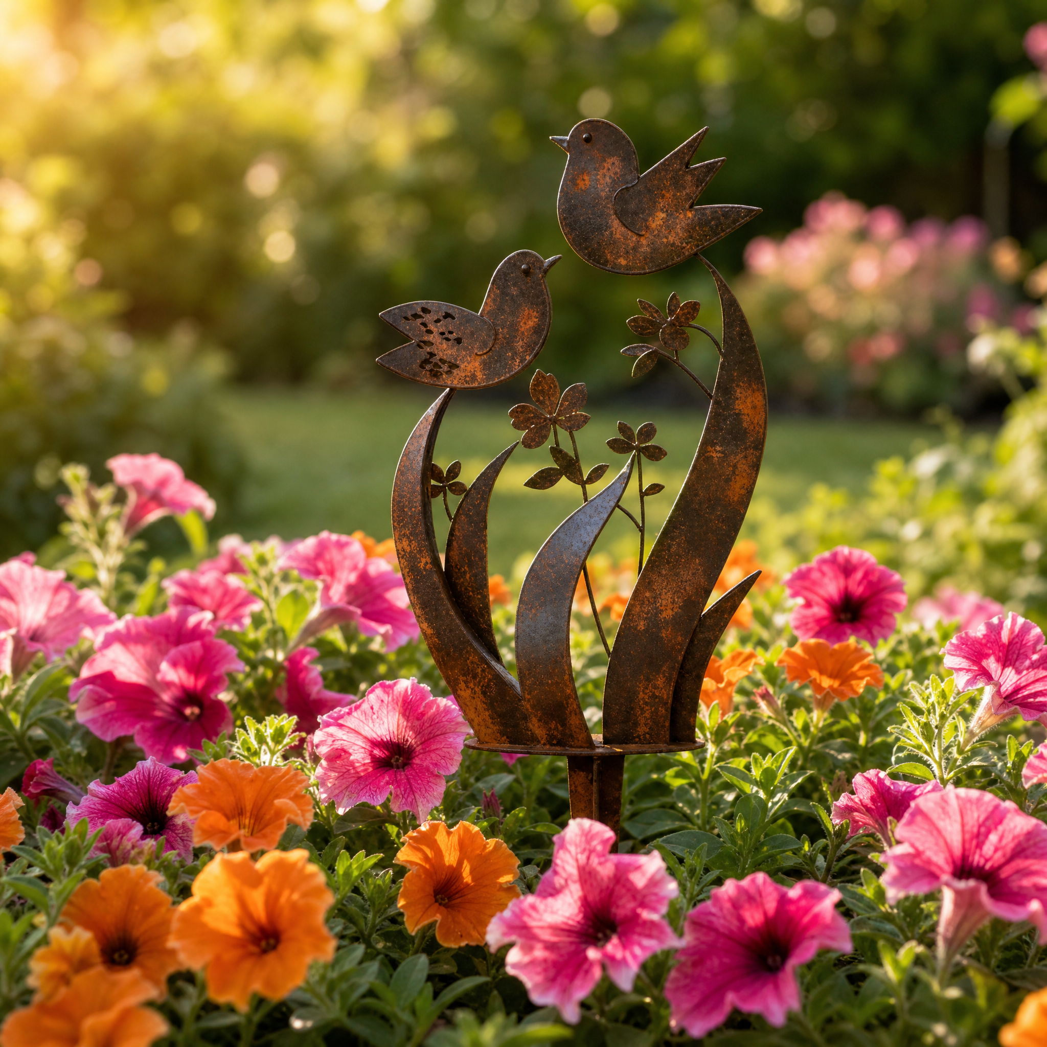 Lark & Iron – Bastone da Giardino Rustico con Uccelli e Fiori Selvatici