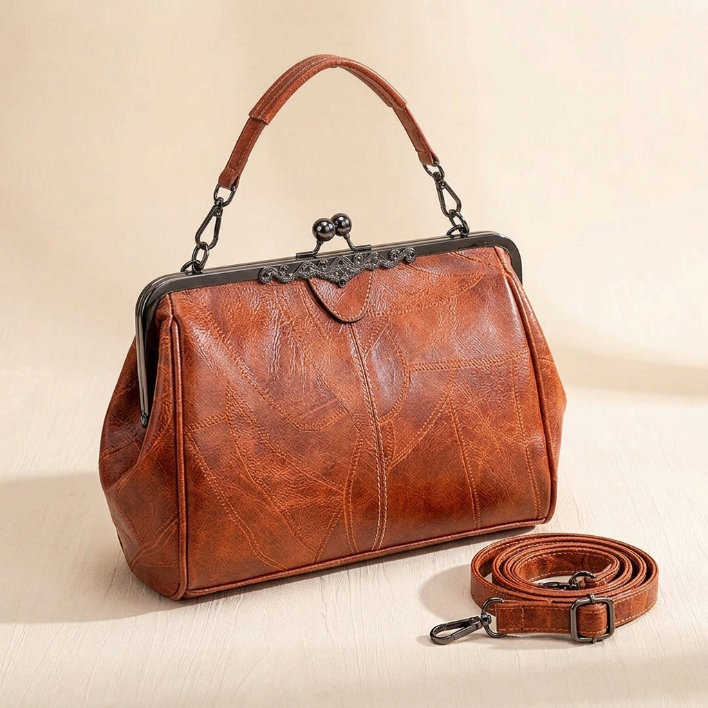 Bellora – Borsa a Mano Vintage con Chiusura a Bacio