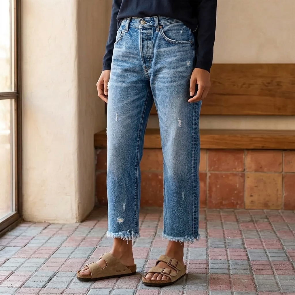 Vivara – Jeans Cropped a Gamba Dritta con Frange per Donna