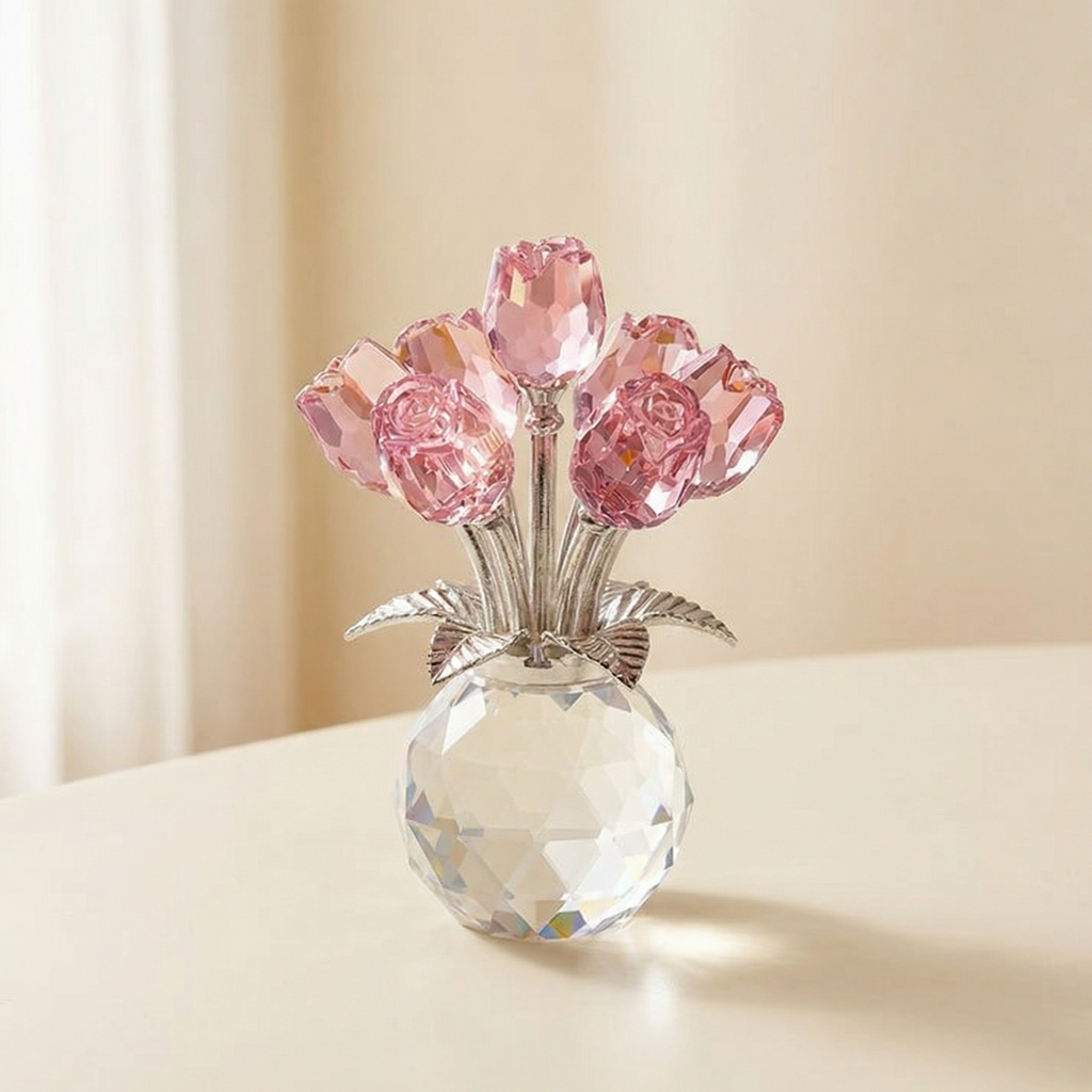 Lumirose – Bouquet di Rose di Cristallo con Vaso