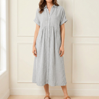 Linara - Vestito Camicia Midi a Strisce con Tasche