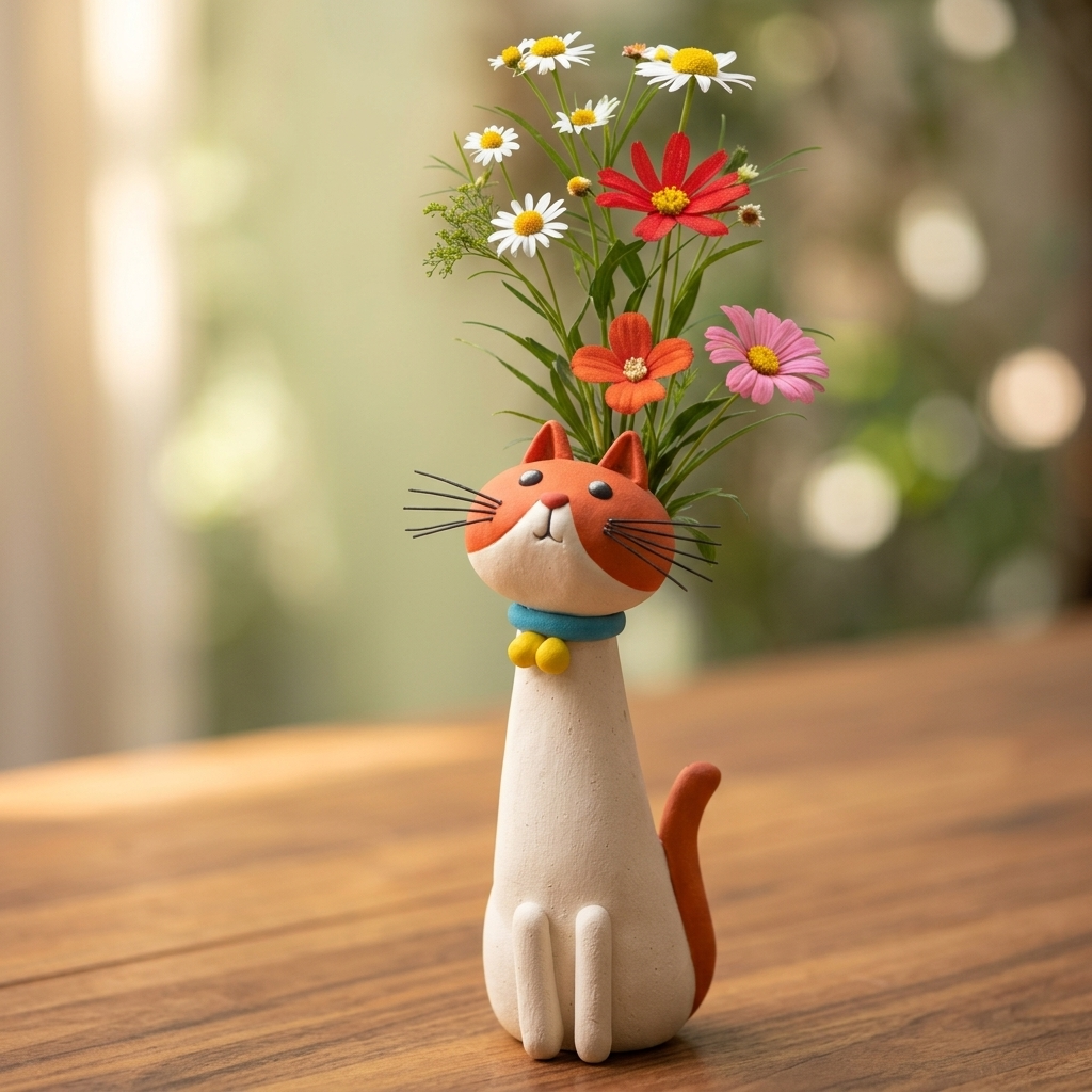 Felina – Vaso da Fiore in Ceramica Fatta a Mano a Forma di Gatto