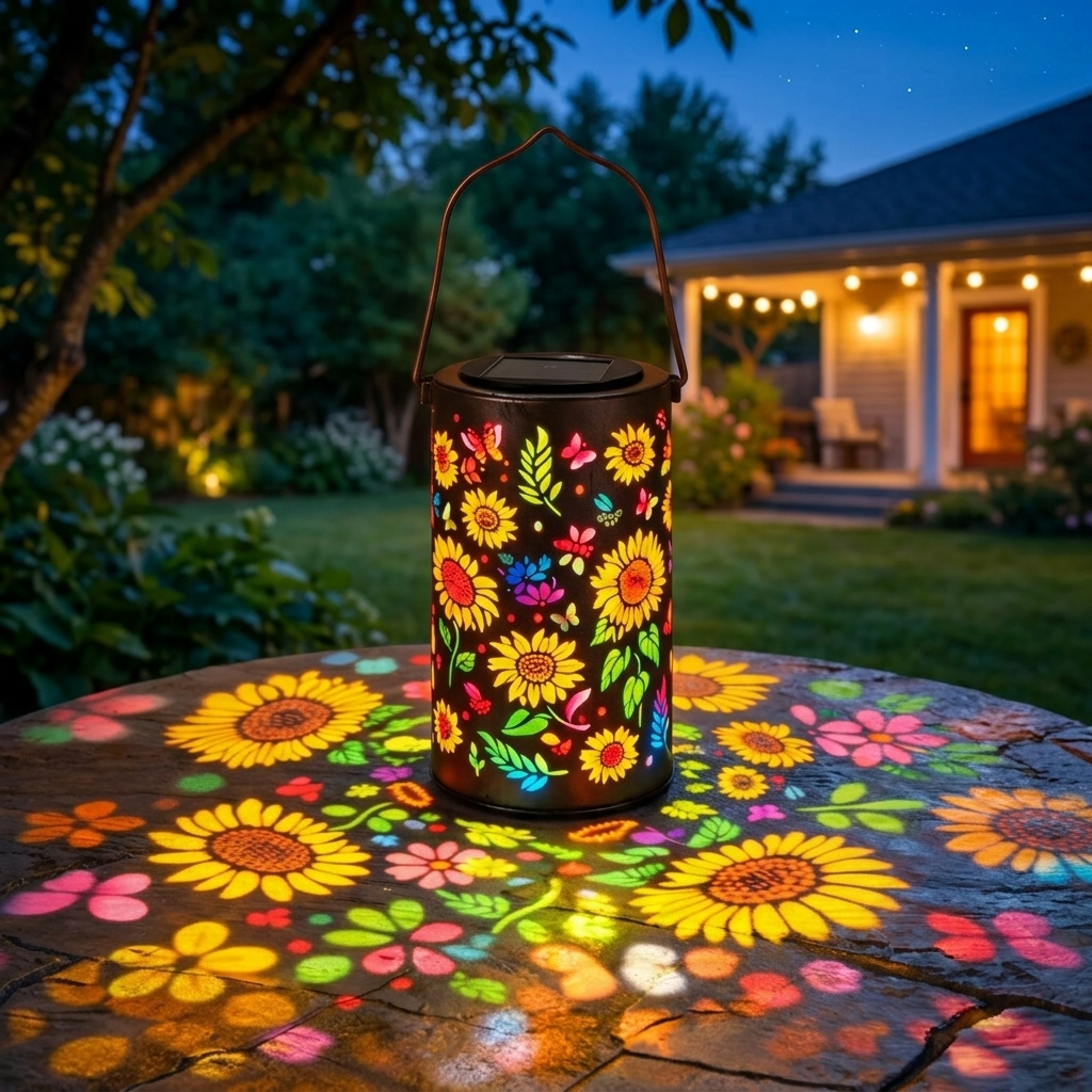 Bloomara – Lanterna Solare a Forma di Girasole con Motivi di Luce Colorati