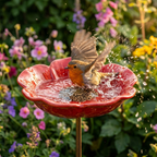 PetalHaven – Supporto da Giardino con Fontana per Uccelli a Forma di Papavero