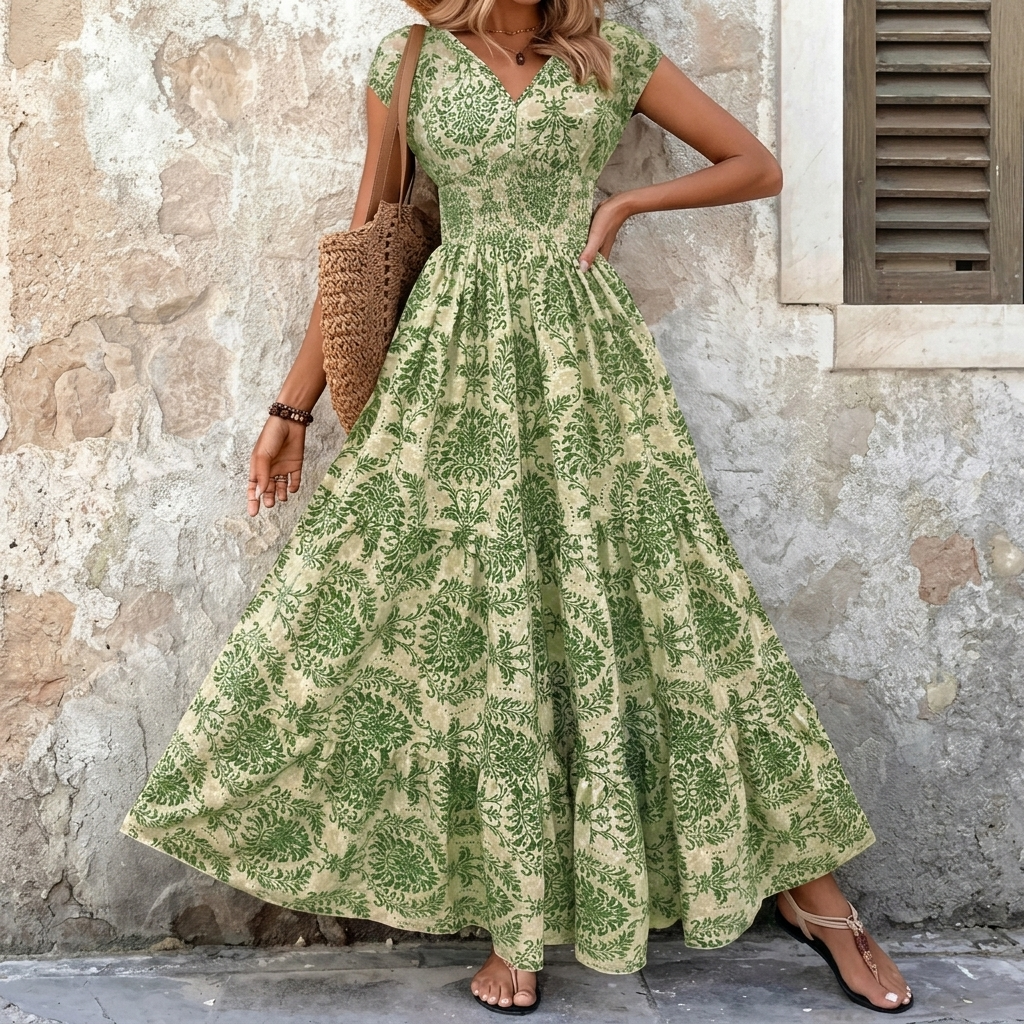 Florenza – Vestito Maxi Floreale da Donna con Arricciature