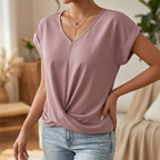 Veluna – Top con nodo a spirale e scollatura a V per uno stile quotidiano senza sforzo