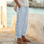 Coastlyn – Pantaloni a righe da donna con rifinitura a bottoni