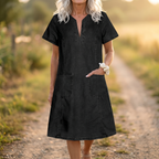 Aurelene – Vestito in denim con scollo a V e tasche per donna