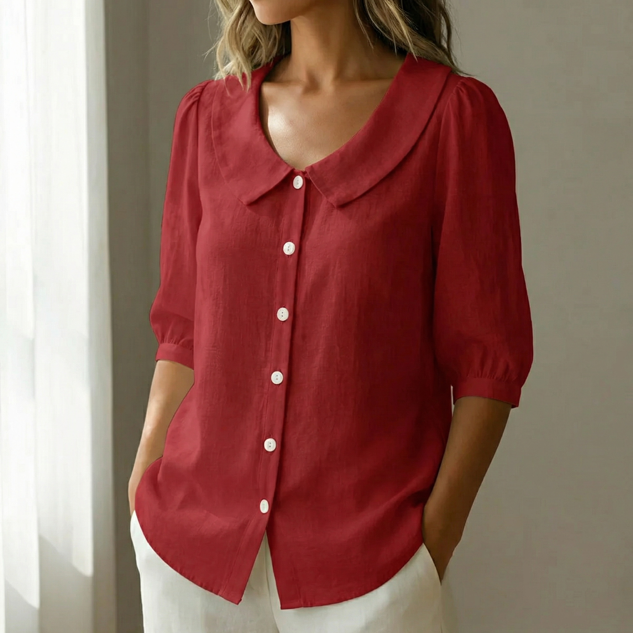 Collaré – Blusa con Colletto Peter Pan Retro Button Up