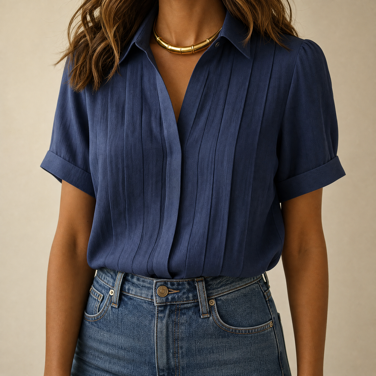 Lunavia – Blusa a maniche corte plissettata da donna