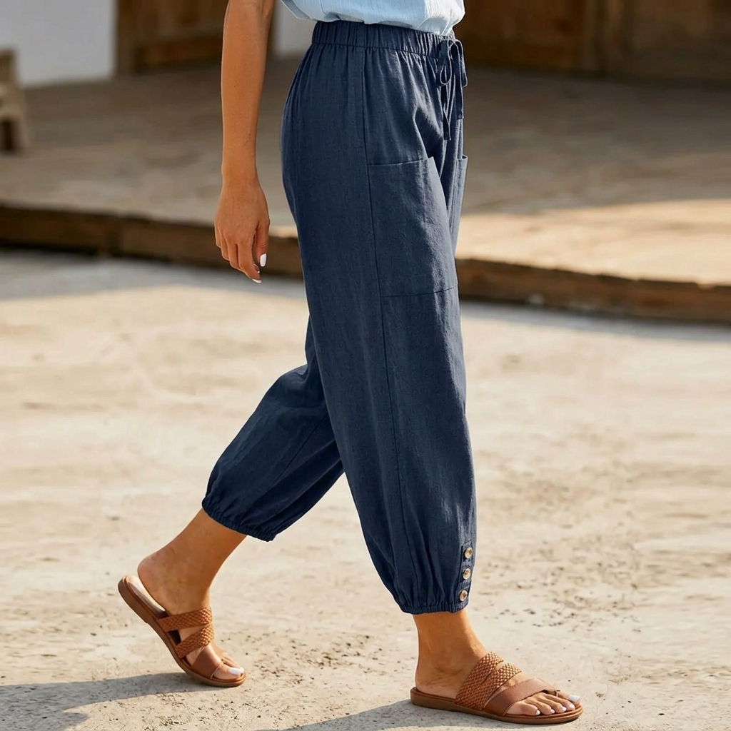 Brezia – Pantaloni Capri in Cotone e Lino Relaxed Fit per Donne