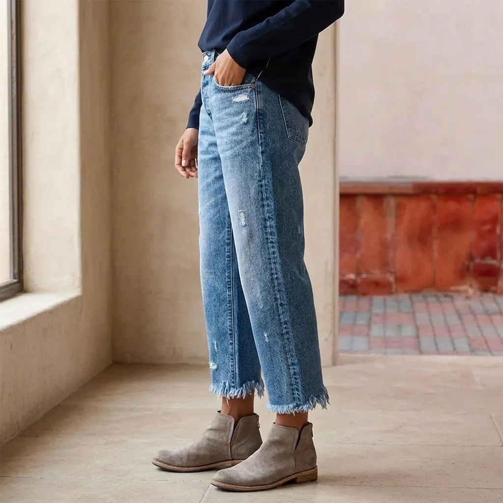 Vivara – Jeans Cropped a Gamba Dritta con Frange per Donna