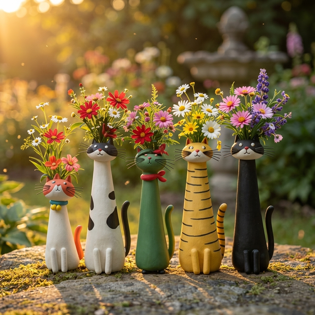Felina – Vaso da Fiore in Ceramica Fatta a Mano a Forma di Gatto