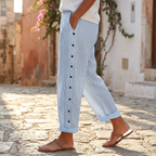Coastlyn – Pantaloni a righe da donna con rifinitura a bottoni