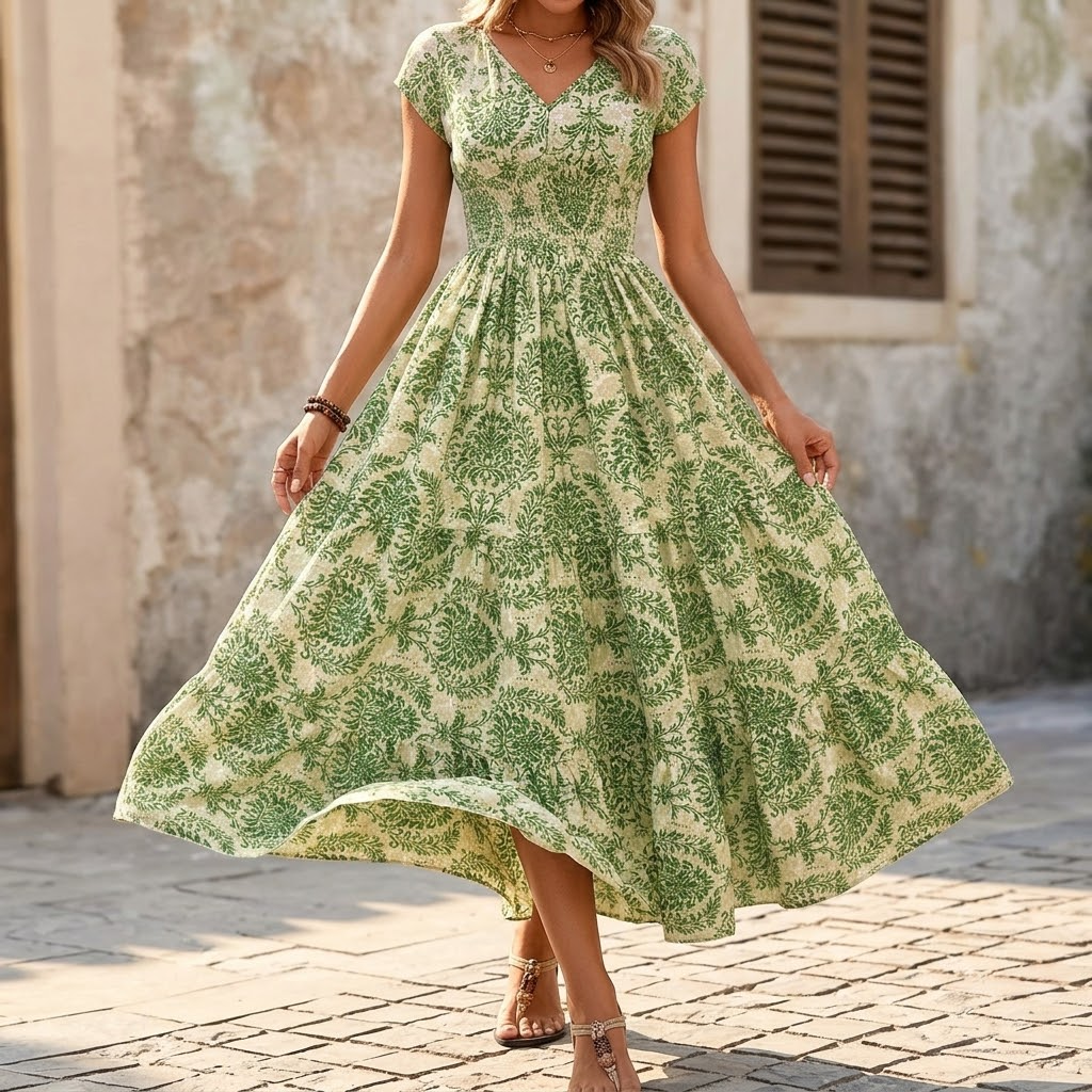Florenza – Vestito Maxi Floreale da Donna con Arricciature
