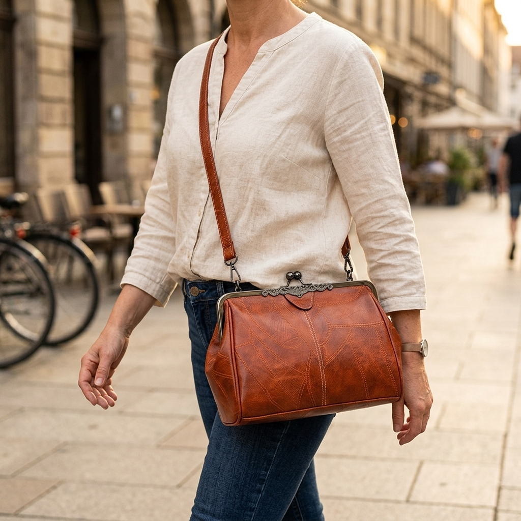 Bellora – Borsa a Mano Vintage con Chiusura a Bacio