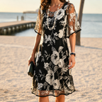 Solenya – Abito floreale in chiffon per donna con sovrapposizione trasparente