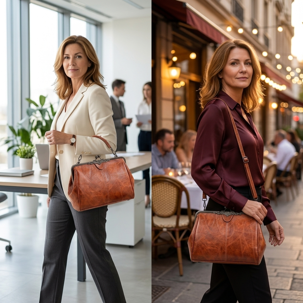 Bellora – Borsa a Mano Vintage con Chiusura a Bacio