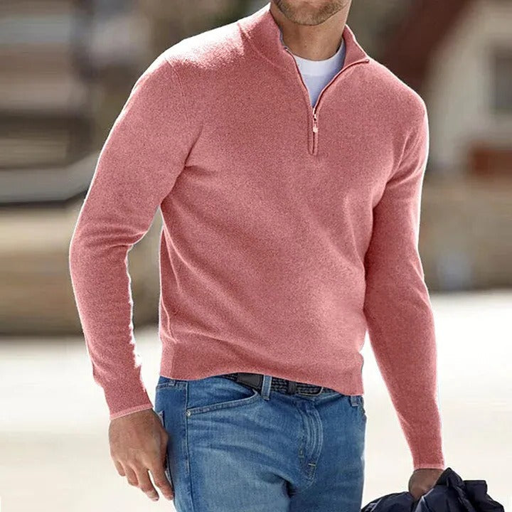 Maglione Basic con Zip in Cashmere da Uomo