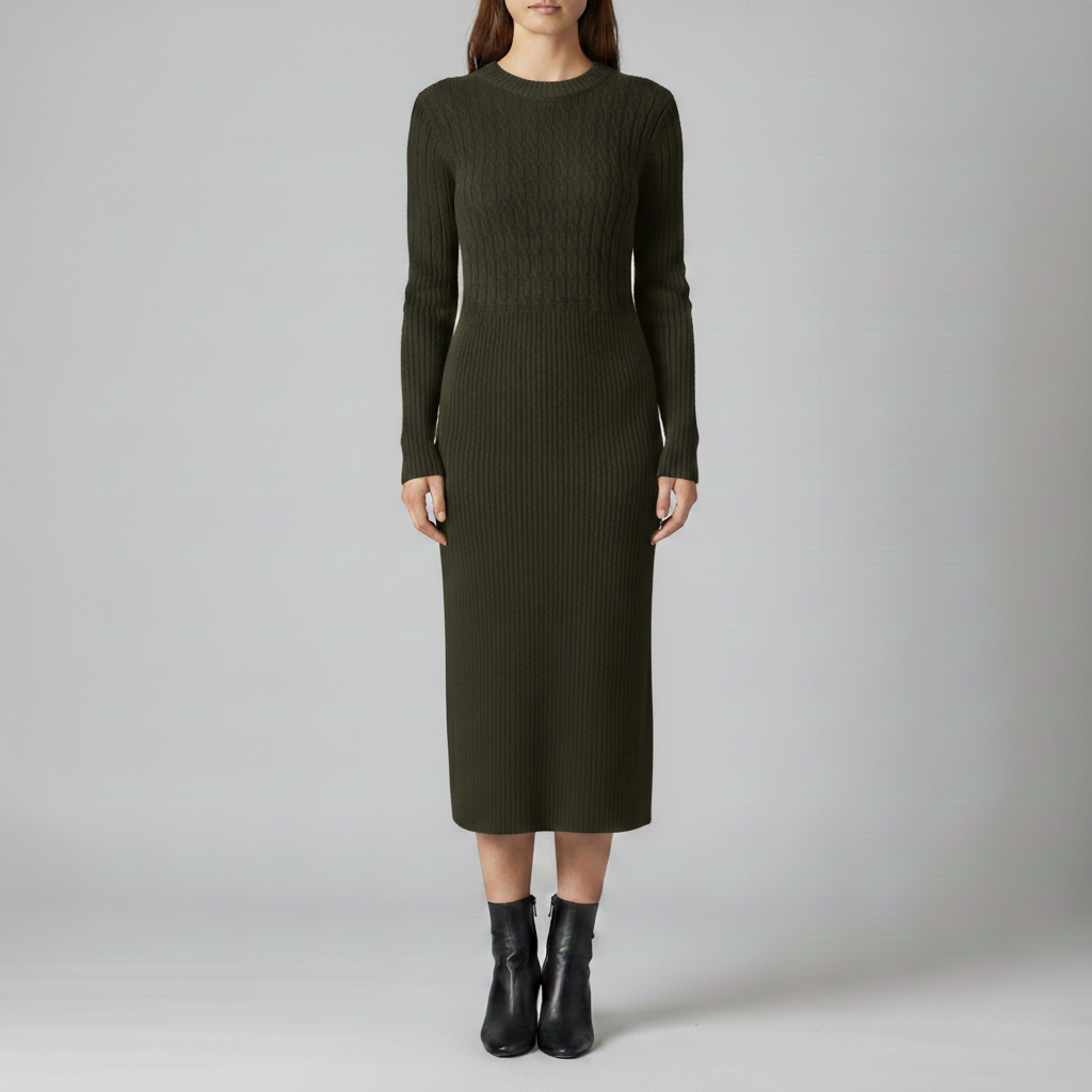 Abito Maglione Maniche Lunghe Midi Collo Rotondo