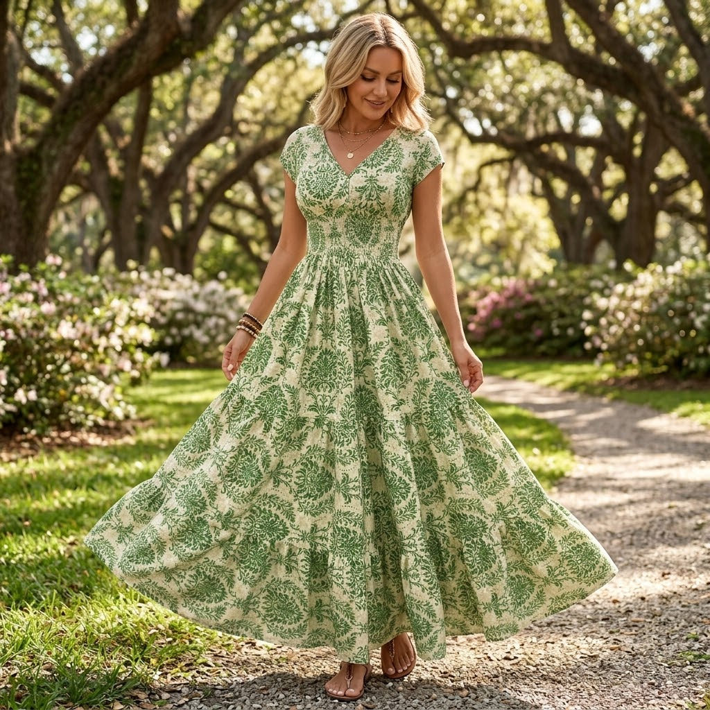 Florenza – Vestito Maxi Floreale da Donna con Arricciature