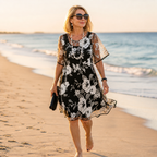Solenya – Abito floreale in chiffon per donna con sovrapposizione trasparente