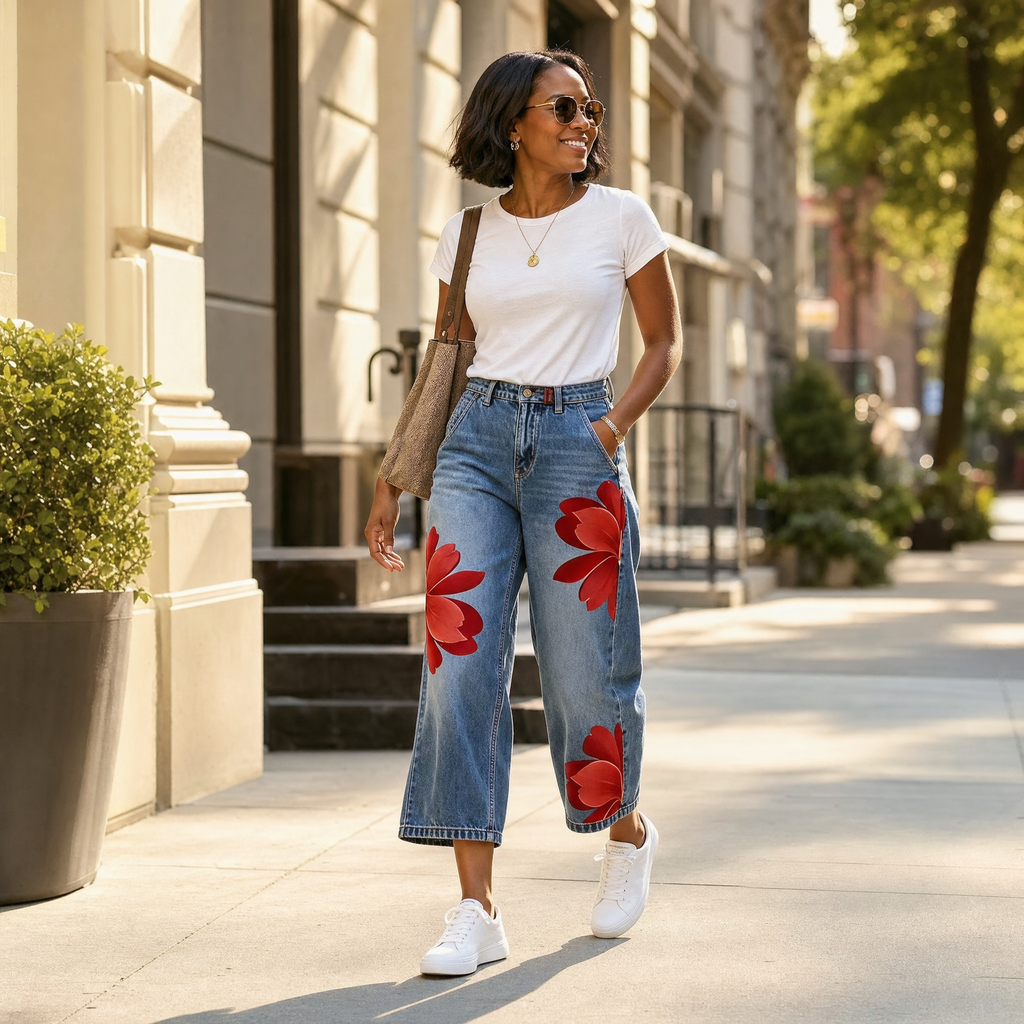Florenza – Jeans a gamba larga floreali audaci da donna