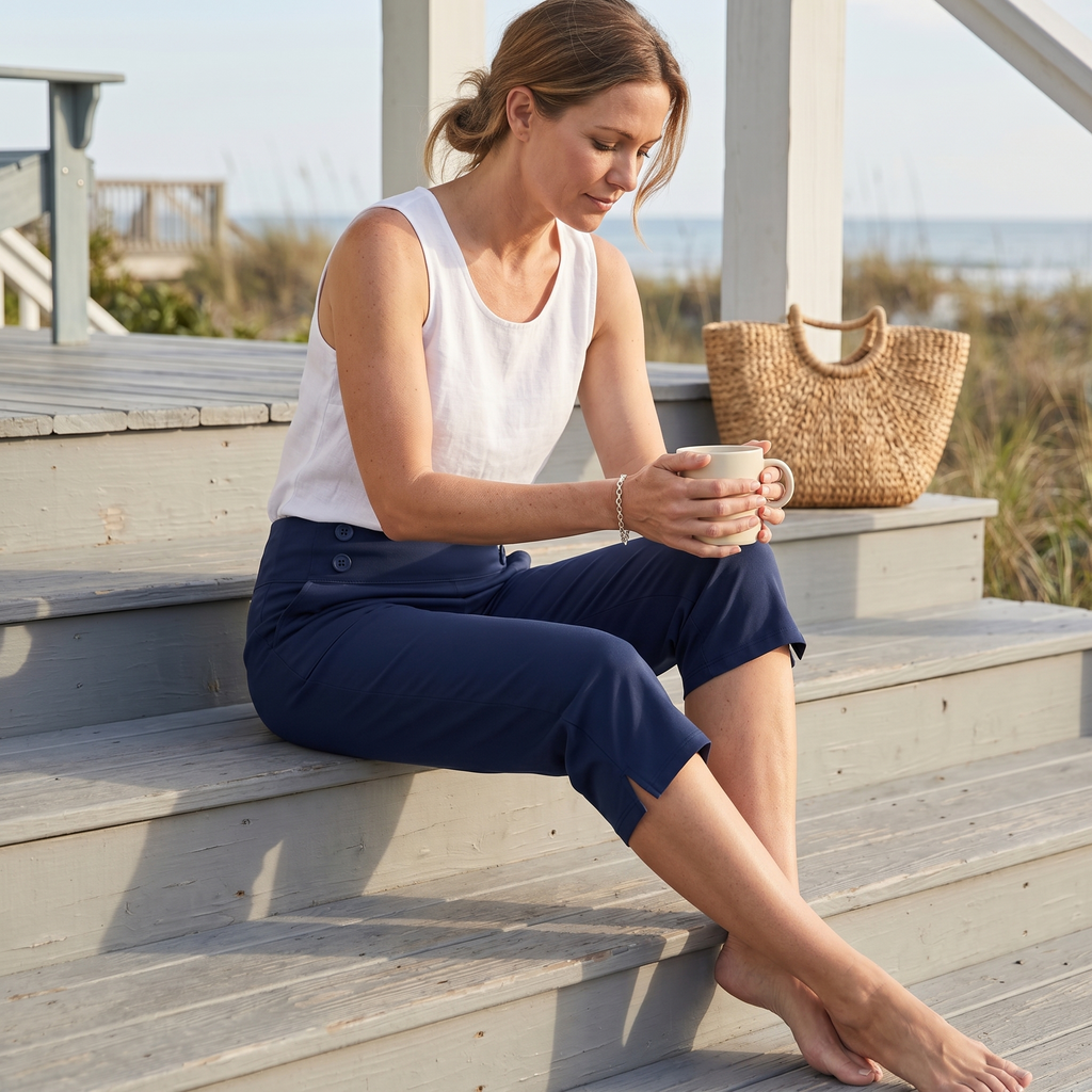 Marivella – Pantaloni Capri Stretch a Vita Alta per Donna