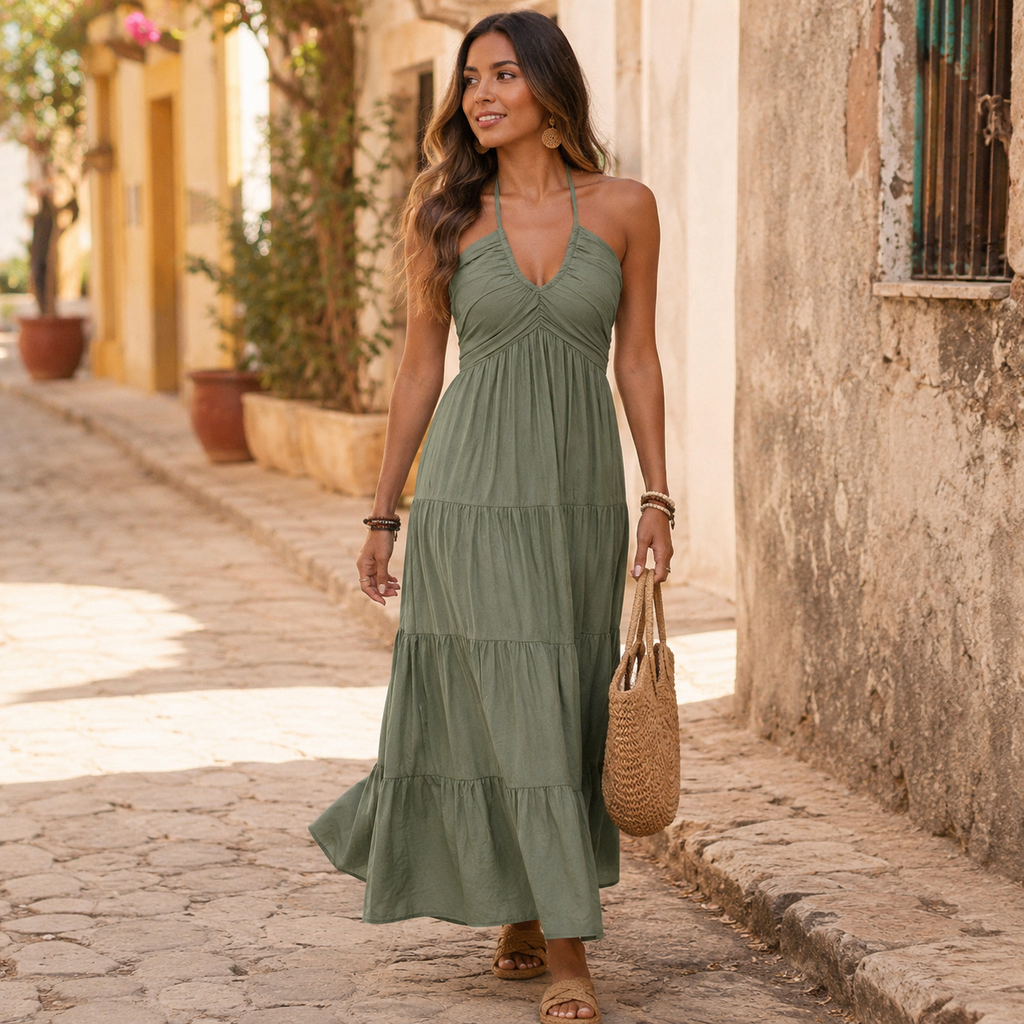 Solenne – Abito Maxi Flowy con Scollo Halter per Donna