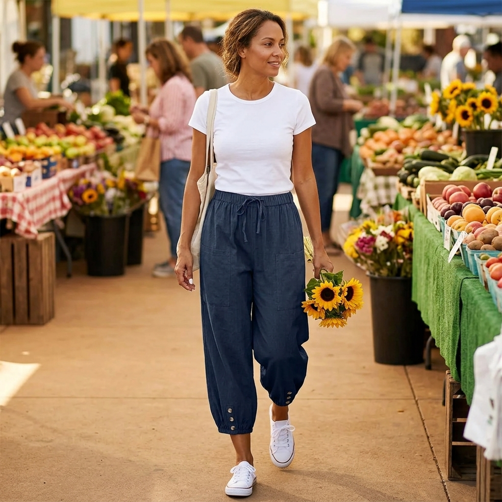 Brezia – Pantaloni Capri in Cotone e Lino Relaxed Fit per Donne