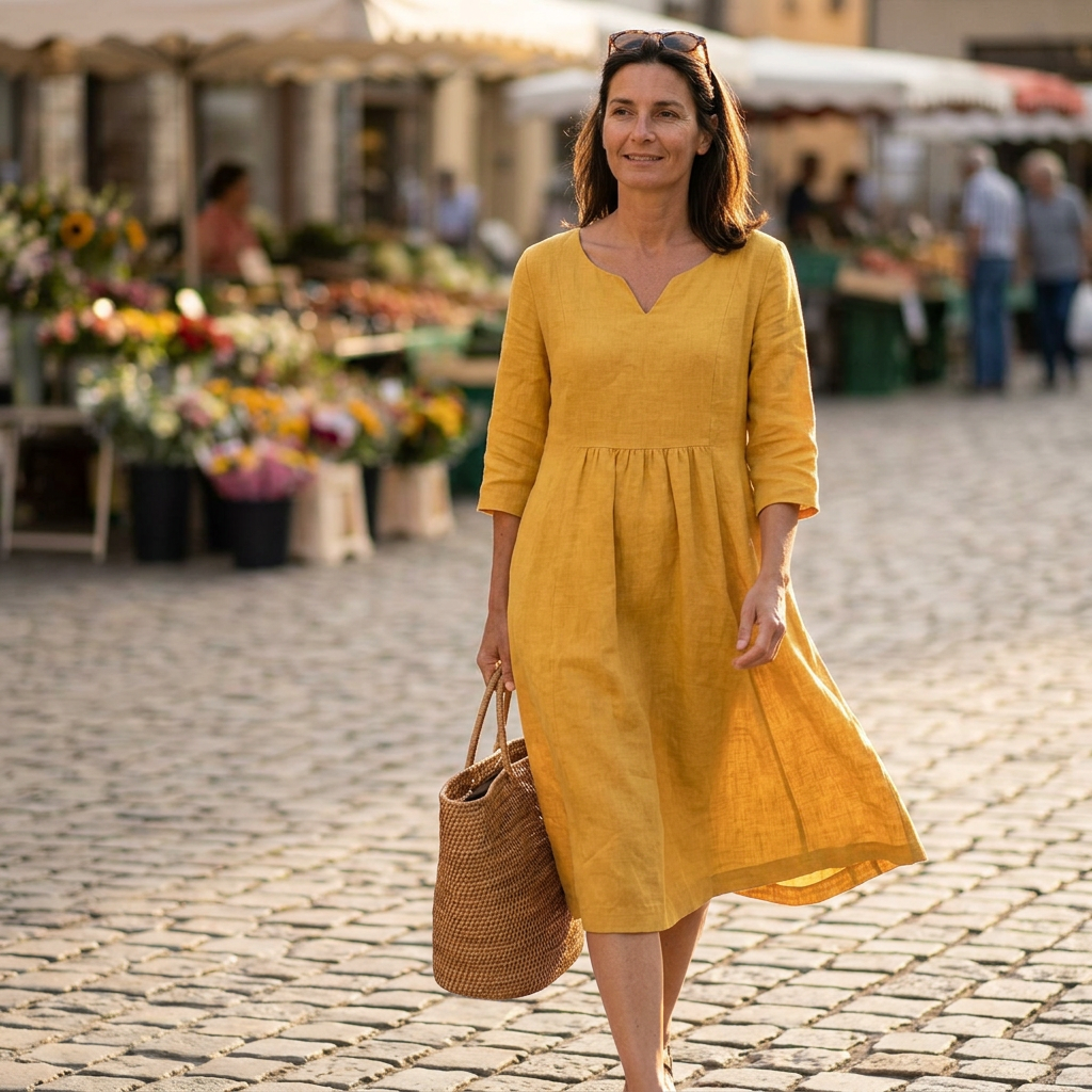 Solenne – Abito Midi Relaxed con Scollatura a V