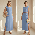 Ellara – Abito Maxi Antirughe con Spacco Laterale