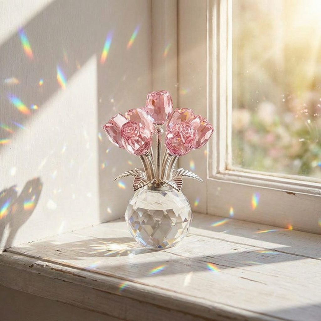 Lumirose – Bouquet di Rose di Cristallo con Vaso