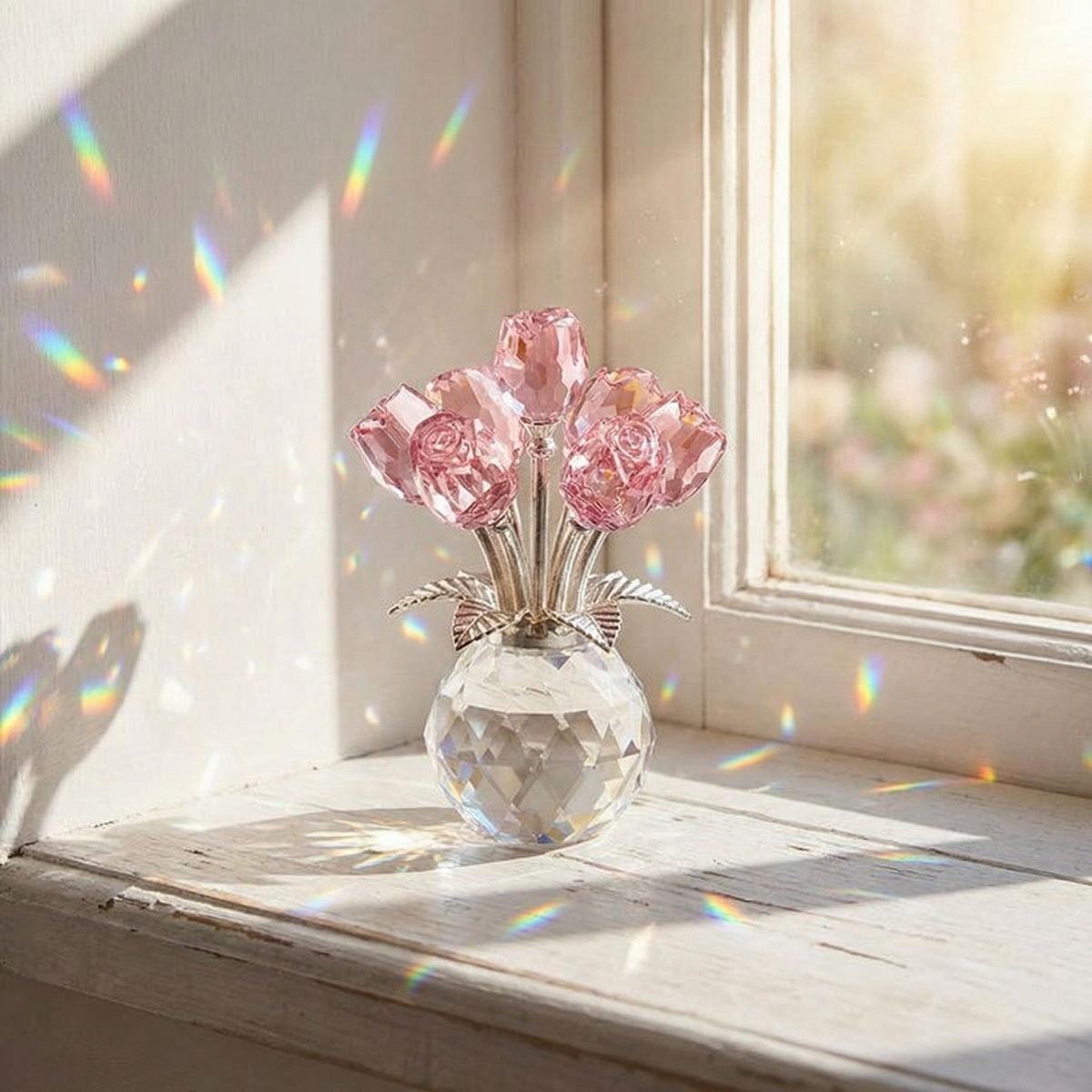 Lumirose – Bouquet di Rose di Cristallo con Vaso