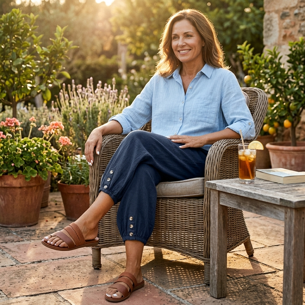 Brezia – Pantaloni Capri in Cotone e Lino Relaxed Fit per Donne