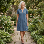 Aurelene – Vestito in denim con scollo a V e tasche per donna