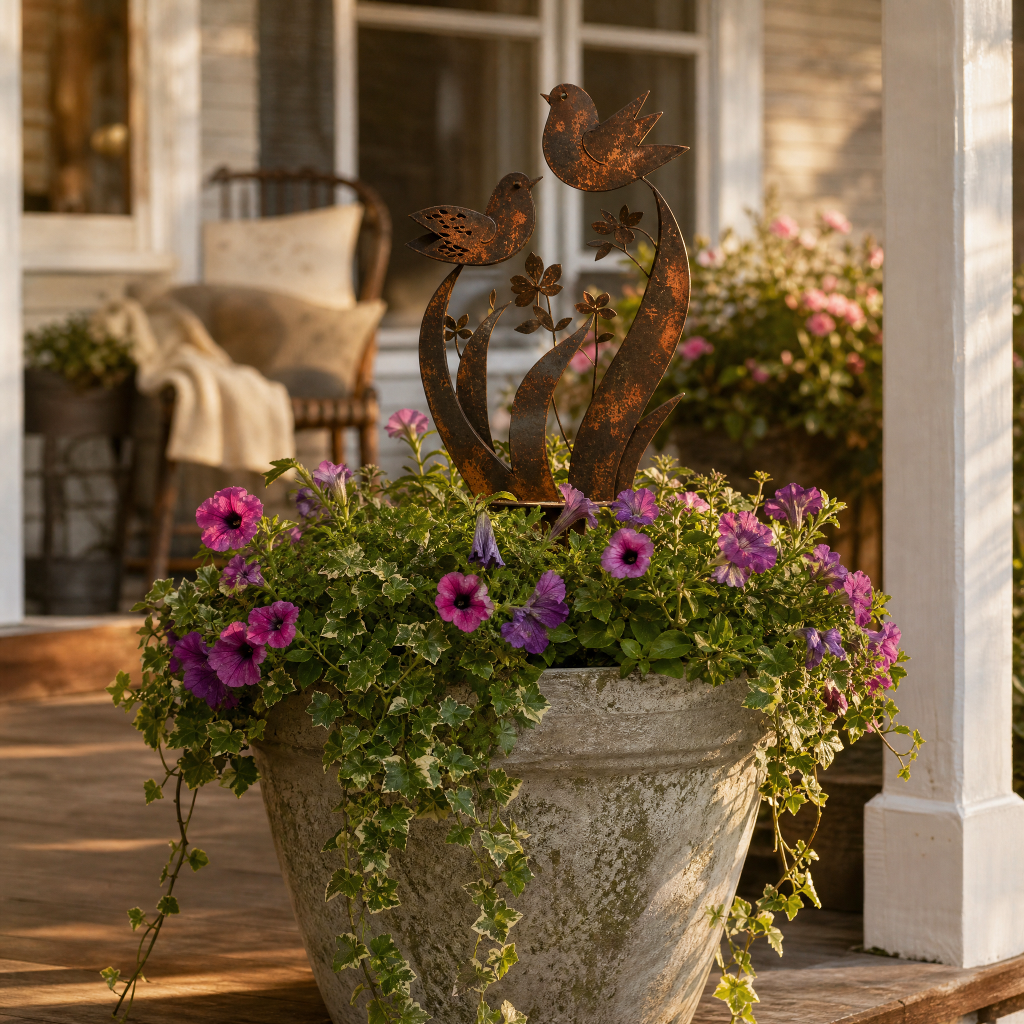 Lark & Iron – Bastone da Giardino Rustico con Uccelli e Fiori Selvatici