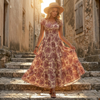 Florenza – Vestito Maxi Floreale da Donna con Arricciature