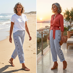 Coastlyn – Pantaloni a righe da donna con rifinitura a bottoni
